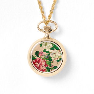  Japanse Camellias. Diep roze op beige Horloge