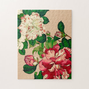  Japanse Camellias. Diep roze op Beige Jig Legpuzzel