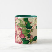  Japanse Camellias. Diep roze op beige Mok (Midden)