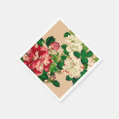  Japanse Camellias. Diep roze op beige Servet (Hoek)