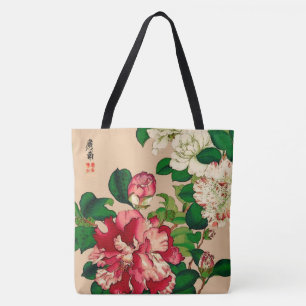  Japanse Camellias. Diep roze op beige Tote Bag