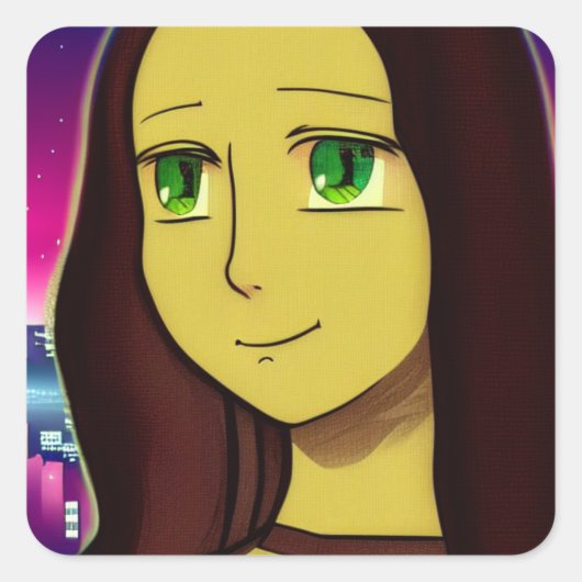 Japanse Cartoon Comic Style Mona Lisa Japan Vierkante Sticker (Voorkant)