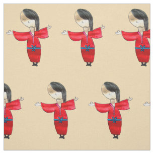Japanse cartoon pop met rode kimono schattige kuns stof