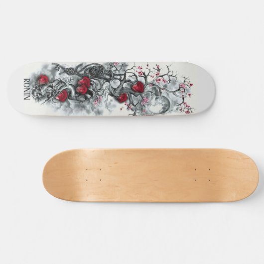 Japanse Cherry Blossom Moon Roos Skull Skateboard (Horizontaal)