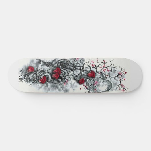 Japanse Cherry Blossom Moon Roos Skull Skateboard (Horizontaal)