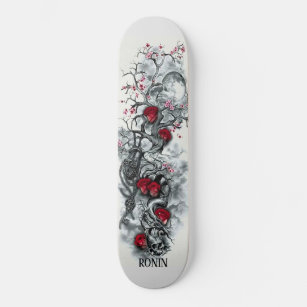 Japanse Cherry Blossom Moon Roos Skull Skateboard