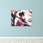Japanse Cherry Blossom Samurai Canvas Afdruk (Insitu (Houten vloer))