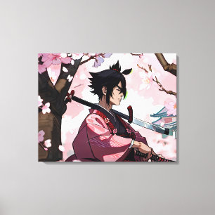 Japanse Cherry Blossom Samurai Canvas Afdruk
