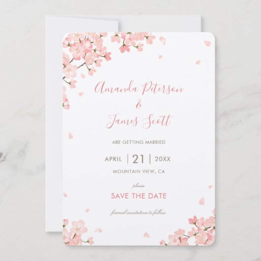 Japanse Cherry Blossom sparen de datum bruiloft Kaart (Voorkant)