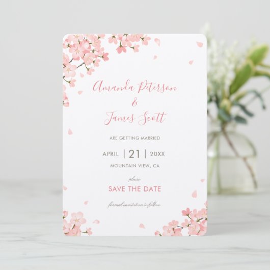 Japanse Cherry Blossom sparen de datum bruiloft Kaart (Staand voorkant)