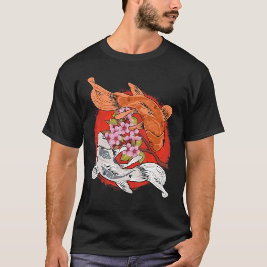 Japanse Cherry Blossom Tree Koi Fish Yin Yang T-shirt (Voorkant)