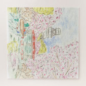 Japanse Cherry Blossom Waterverf Jigzaag Puzzle Legpuzzel (Horizontaal)