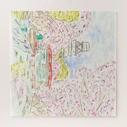 Japanse Cherry Blossom Waterverf Jigzaag Puzzle Legpuzzel (Horizontaal)