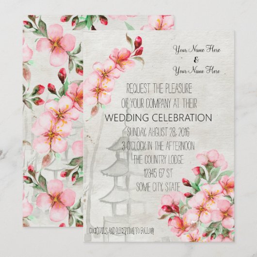 Japanse Cherry Blossom Wedding Uitnodiging (Voorkant / Achterkant)