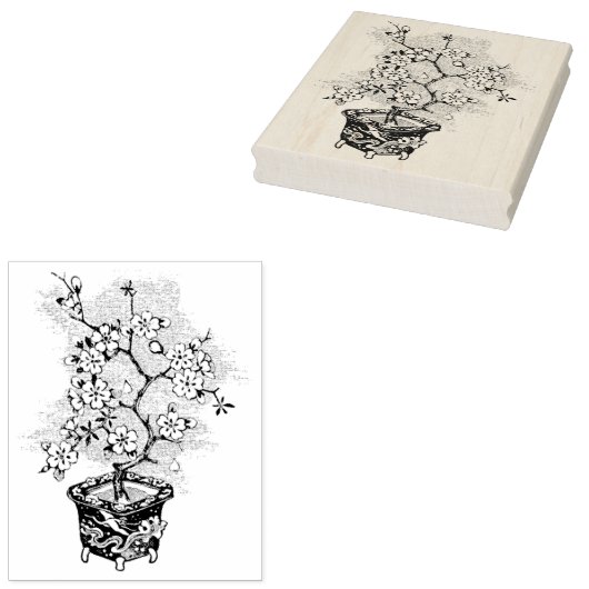 Japanse Cherry Bonsai Boom  kunststempel Rubberstempel (Gestempeld)