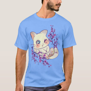 Japanse Cherry Sakura-boom Kawaii Kitten Flower B T-shirt