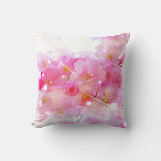Japanse Cherry Tree met Pastel Pink Blossom Kussen (Voorkant)