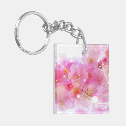 Japanse Cherry Tree met Pastel Pink Blossom Sleutelhanger (Voorkant Links)