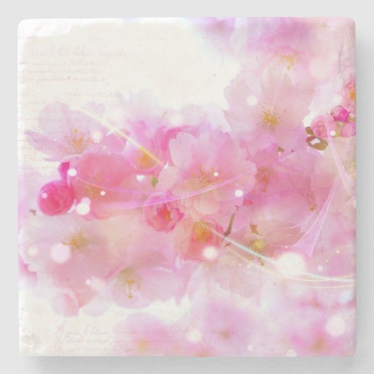 Japanse Cherry Tree met Pastel Pink Blossom Stenen Onderzetter (Voorkant)