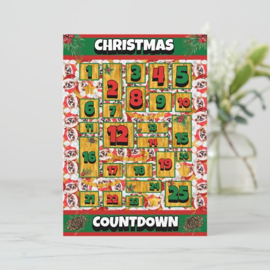 Japanse Chin Countdown Kerst Adventkalender Feestdagenkaart (Staand voorkant)