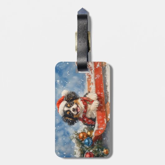 Japanse Chin Dog in Sledge Laat het Sneeuw Kerstmi Bagagelabel (Achterkant verticaal)