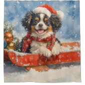 Japanse Chin Dog in Sledge Laat het Sneeuw Kerstmi Douchegordijn (Voorkant)