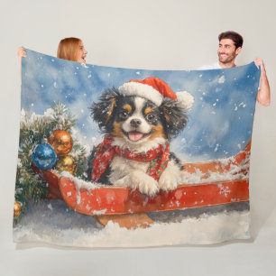 Japanse Chin Dog in Sledge Laat het Sneeuw Kerstmi Fleece Deken