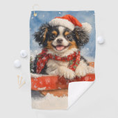 Japanse Chin Dog in Sledge Laat het Sneeuw Kerstmi Golfhanddoek (Insitu)
