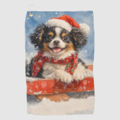 Japanse Chin Dog in Sledge Laat het Sneeuw Kerstmi Golfhanddoek (Voorkant)