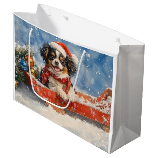 Japanse Chin Dog in Sledge Laat het Sneeuw Kerstmi Groot Cadeauzakje (Voorkant Gekanteld)