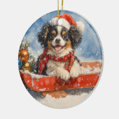 Japanse Chin Dog in Sledge Laat het Sneeuw Kerstmi Keramisch Ornament (Links)