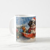 Japanse Chin Dog in Sledge Laat het Sneeuw Kerstmi Koffiemok (Voorkant links)