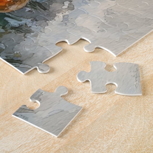 Japanse Chin Dog in Sledge Laat het Sneeuw Kerstmi Legpuzzel (Zijkant)