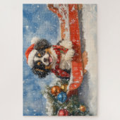 Japanse Chin Dog in Sledge Laat het Sneeuw Kerstmi Legpuzzel (Verticaal)