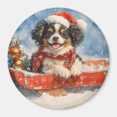 Japanse Chin Dog in Sledge Laat het Sneeuw Kerstmi Magneet (Voorkant)