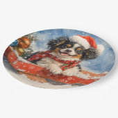 Japanse Chin Dog in Sledge Laat het Sneeuw Kerstmi Papieren Bordje (Gekanteld)