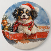 Japanse Chin Dog in Sledge Laat het Sneeuw Kerstmi Ronde Button 6,0 Cm (Voorkant)