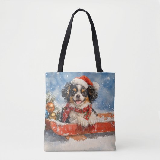 Japanse Chin Dog in Sledge Laat het Sneeuw Kerstmi Tote Bag (Voorkant)