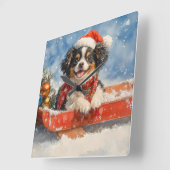 Japanse Chin Dog in Sledge Laat het Sneeuw Kerstmi Vierkante Klok (Hoek)