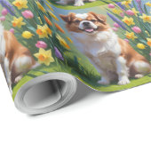 Japanse Chin Dog Spring Bloemen Schilderen Cadeaupapier (Rol Hoek)