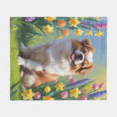 Japanse Chin Dog Spring Bloemen Schilderen Fleece Deken (Voorkant (Horizontaal))