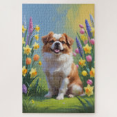 Japanse Chin Dog Spring Bloemen Schilderen Legpuzzel (Verticaal)