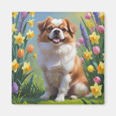 Japanse Chin Dog Spring Bloemen Schilderen Magneet (Voorkant)