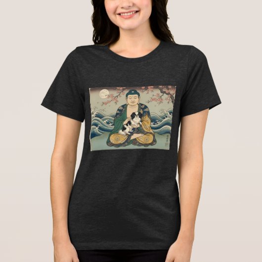 Japanse Chin en Boeddha Tri-Blend Shirt (Voorkant)
