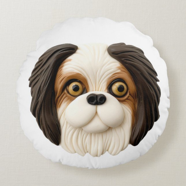 Japanse Chin Hond 3D Geïnspireerd Rond Kussen (Voorkant)