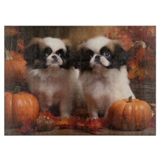 Japanse Chin Hond Herfst Halloween Snijplank (Voorkant)