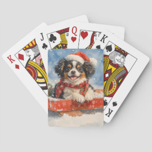 Japanse Chin-hond in slee laat het sneeuwen Kerstm Pokerkaarten