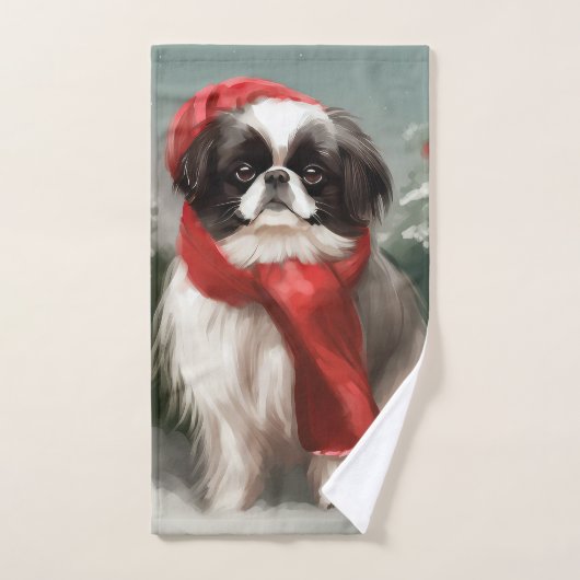 Japanse Chin Hond in Sneeuw Kerstmis Bad Handdoek (Handdoek)