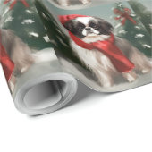 Japanse Chin Hond in Sneeuw Kerstmis Cadeaupapier (Rol Hoek)