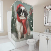 Japanse Chin Hond in Sneeuw Kerstmis Douchegordijn (In situ)